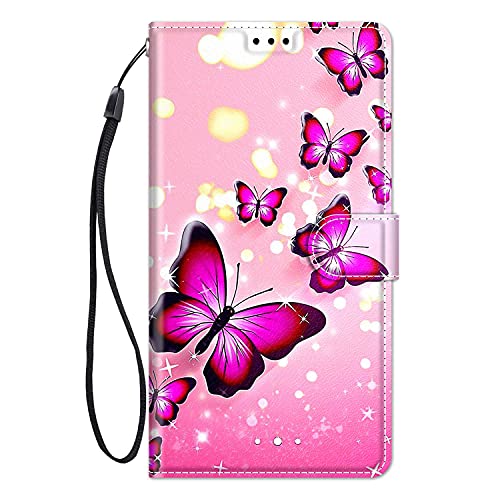 ChoosEU Leder Hülle für Samsung Galaxy A33 5G Klapphülle Muster Handytasche Schutzhülle Flip Case Stoßfeste Silikon Motive Handyhülle Klappbar Lederhülle für Galaxy A33 5G Cover - Rosa Schmetterling von Choeeu