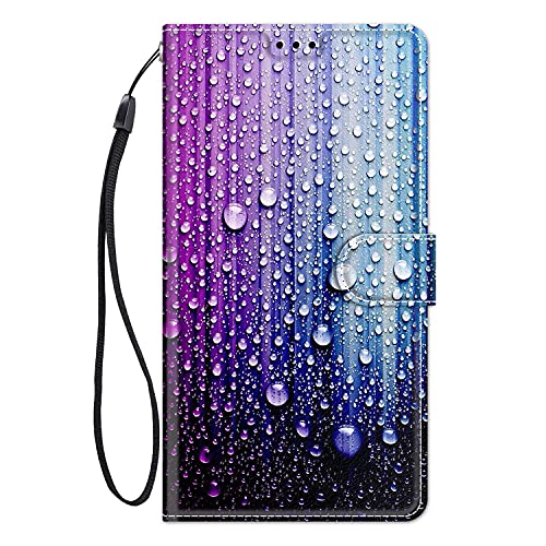 ChoosEU Leder Hülle für Samsung Galaxy S21 FE 5G Klapphülle, Muster Handytasche Schutzhülle Flip Case Stoßfeste Silikon Motive Handyhülle, Klappbar Lederhülle für Galaxy S21 FE 5G Cover - Lila Tropfen von Choeeu