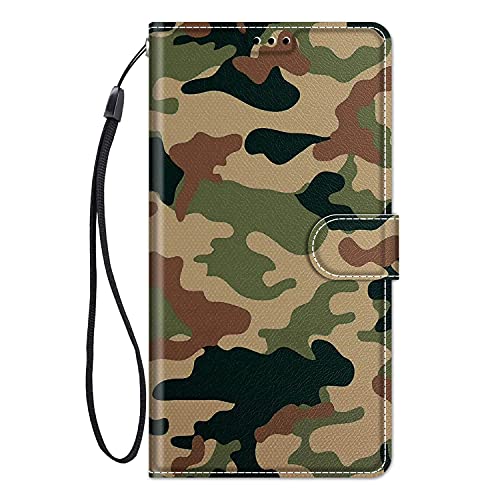 ChoosEU Leder Hülle für iPhone 12 / iPhone 12 Pro Klapphülle, Muster Handytasche Schutzhülle Flip Case Stoßfeste Silikon Motive Handyhülle, Klappbar Lederhülle für iPhone 12/12 Pro Cover - Tarngrün von Choeeu