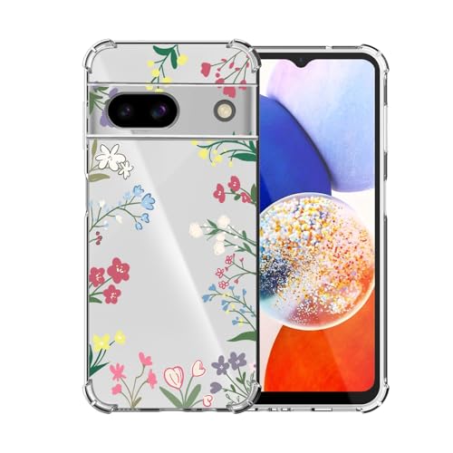 ChoosEU Transparent Hülle für Google Pixel 8A Weich TPU Silikon Case mit Blume Muster Motiv für Mädchen Frauen Dünne Handyhülle Stoßfeste Airbag Schutzhülle Durchsichtig Cover - Rot Blau von Choeeu
