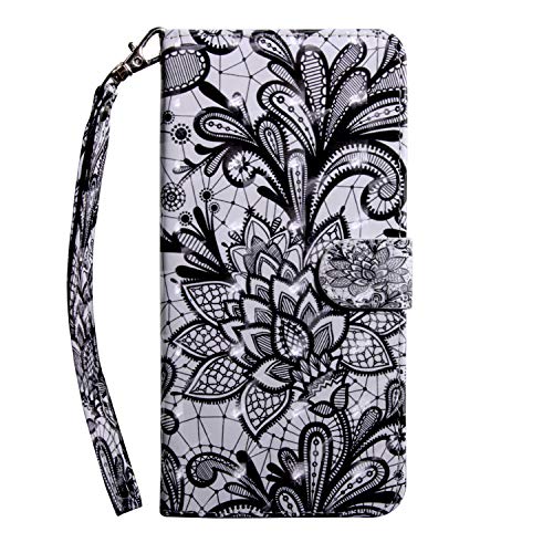 ChoosEU kompatibel mit Samsung Galaxy A32 5G Hülle Leder mit Silikon Handyhülle Muster Lederhülle Kartenfach Schutzhülle Flip Case Stoßfest Standfunktion Handytasche - Schwarze Blumen von Choeeu