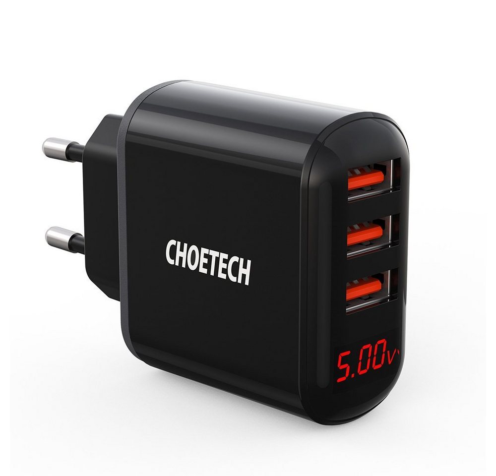 Choetech Ladegerät 3x USB 3.4A Kompaktes Schnellladegerät Schwarz USB-Ladegerät von Choetech