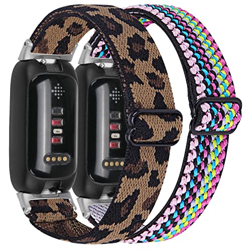 Chofit 2er Pack Kompatibel mit Fitbit Inspire3 Armband Ersatz gewebtes Nylonband, Blumenmuster, elastisches Armband für Inspire 3 von Chofit