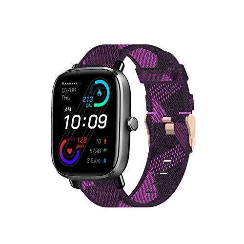 Chofit Armband kompatibel mit Amazfit GTS 2 Mini-Armband, leichtes gestreiftes Nylongewebe, Ersatzarmband für GTS 2 Mini/GTS 2e / GTS 2 / GTR 42 mm/Bip Series Smart Watch, Violett von Chofit