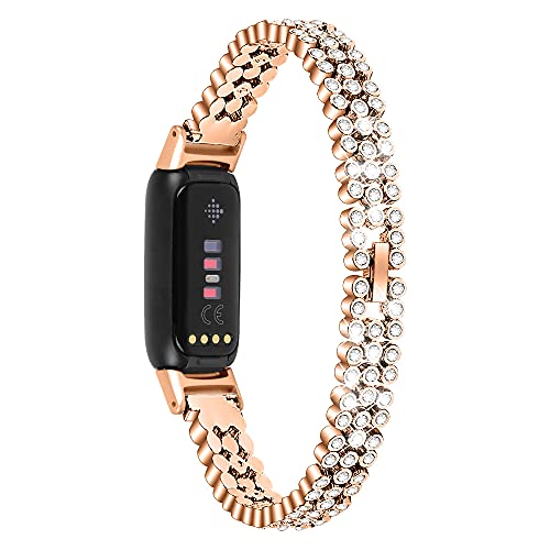 Chofit Ersatz-Armband, kompatibel mit Fitbit-Luxe-Armband, Metall, Edelstahl, Armband mit Strasssteinen, Bling Bling Band für Luxe Activity Tracker (Roségold) von Chofit