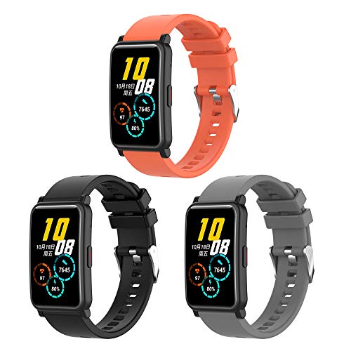 Chofit Ersatz-Armband kompatibel mit Huawei Honor Watch ES Armband, weiches Silikon, Sportarmband für Honor Watch ES Smartwatch (schwarz + grau + orange), 3 Stück von Chofit