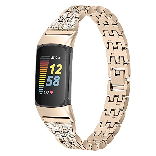 Chofit Ersatzarmband kompatibel mit Fitbit Charge 5 Bändern, Bling Bling Bling Strass Metall Edelstahl Bänder Armband Armband für Charge 5 Activity Tracker für Frauen (Gold) von Chofit