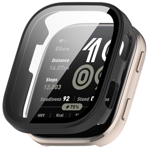 Chofit Hüllen Kompatibel für Amazfit Bip 6 Displayschutzfolie, PC Schutzhülle mit HD Panzerglasfolie Rundumschutz Uhrenzubehör für Bip6 (Mattschwarz) von Chofit