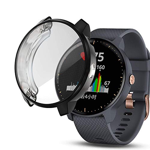 Chofit Schutzhülle für Vivoactive 3 Music, Displayschutzfolie, weiche TPU-beschichtete Abdeckung, Rundum-Stoßfängerschale, kompatibel mit Garmin Vivoactive 3 Music GPS Smartwatch (Schwarz) von Chofit