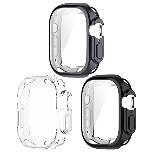 Chofit Hüllen kompatibel mit Apple Watch Ultra 49 mm Hülle, Displayschutzfolie, TPU-beschichtete Schutzhülle, Armor Shell für iWatch Ultra 49 mm (schwarz/grau/transparent) von Chofit