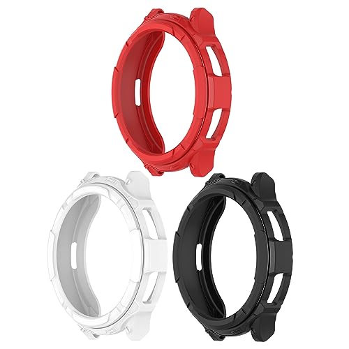 Chofit Hüllen kompatibel mit Samsung Galaxy Watch 6 Classic 47 mm 43 mm Hülle, TPU-Schutz mit Lünette Ringschlaufe, selbstklebende Schutzhülle für Galaxy Watch 6 Classic (Schwarz/Rot/Weiß, 47 mm) von Chofit