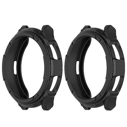 Chofit Hüllen kompatibel mit Samsung Galaxy Watch 6 Classic 47 mm 43 mm Hülle, TPU-Schutz mit Lünette Ringschlaufe, selbstklebende Schutzhülle für Galaxy Watch6 Classic (Schwarz/Schwarz, 47 mm) von Chofit