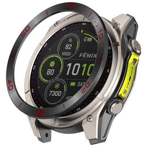 Chofit Schutzfolie kompatibel mit Garmin Fenix 8 47 mm Timezone Lünettenring, Edelstahl-Schleifenabdeckungen, selbstklebender Rahmenschutz für Fenix8 47 AMOLED/Solar (Schwarz-Rot, 47 mm-Solar) von Chofit