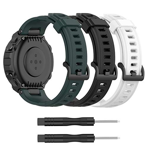 Tencloud Ersatzarmband kompatibel mit Amazfit T-Rex Armband, weiches Silikon-Sportarmband für Amazfit T-Rex Smartwatch (schwarz + grün + weiß) von Chofit