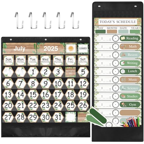 Cholemy 2 Stück Klassenzimmer-Monatskalender-Taschendiagramm mit 118 grünen Taschendiagrammkarten, 31 wiederverwendbare Zeitplankarten in Doppelgröße und 5 Metallaufhänger für den Schulanfang Cholemy 2 Stück Klassenzimmer-Monatskalender-Taschendiagramm mit 118 grünen Taschendiagrammkarten, 31 wiederverwendbare Zeitplankarten in Doppelgröße und 5 Metallaufhänger für den Schulanfang von Cholemy