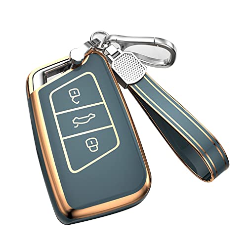 KUNIO Autoschlüssel Abdeckung Passt für VW Magotan Passat B8 Tiguan MK2 Jetta Skoda Superb A7 Kodiaq Zubehör TPU Schlüsselhülle Smart Schlüsselanhänger Schlüsselcover 3 Tasten Grau von Cholung