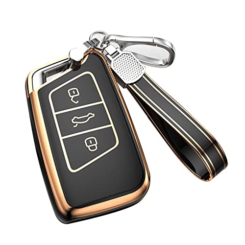 KUNIO Autoschlüssel Abdeckung Passt für VW Magotan Passat B8 Tiguan MK2 Jetta Skoda Superb A7 Kodiaq Zubehör TPU Schlüsselhülle Smart Schlüsselanhänger Schlüsselcover 3 Tasten Schwarz von Cholung