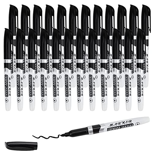 Chostky 24 STÜCKE Whiteboard-Marker, löschbarer Whiteboard-Stift, schwarze, feinspitze, trocken abwischbare Marker für Whiteboards, Flipcharts, Pinnwände, Memoboards von Chostky