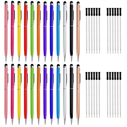 Chostky 24Pcs Stylus Stifte für Touch Screens, 2-in-1 Stylus Pen Kugelschreiber mit 24Pcs Ersatz Refills Metall kapazitive Stift Schwarze Tinte für Touch Screens Tägliches Schreiben von Chostky