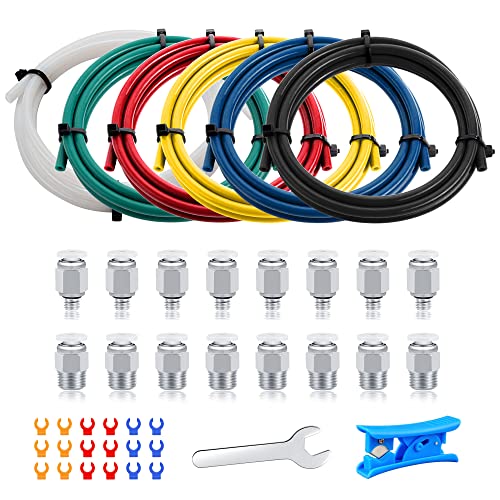 3D Drucker Kit PTFE Schlauch (1M) für 1,75mm Filament mit 24 Stück PC4-M6 Fittings und einem PTFE Rohrschneider (11 Stück) von ChowThink