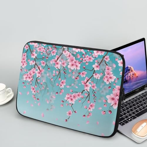Chririnla Laptop-Schutzhülle, Motiv: Kirschblüte, für Arbeit, Aktentasche, Handtasche, schmale Computertasche, Business-Tasche für Damen, Mädchen, 38,1 cm (15 Zoll), Rosa von Chririnla
