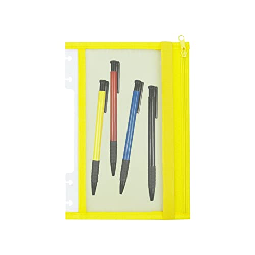 Chris.W Discbound Notebook Elastic Band Stifthalter, Junior Size Disc Bound Planner Cover Mesh Pencil Case Bag, Zipper Pouch for Pens Cards Stickers School Supplies (14x21.6 cm, Gelb) von Chris.W