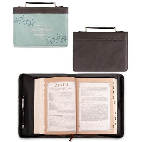 Christian Art Gifts Bibelhülle aus Kunstleder, mit Gott All Things Possible - Mathew 19:26, mittelgroß, Blau von Christian Art Gifts