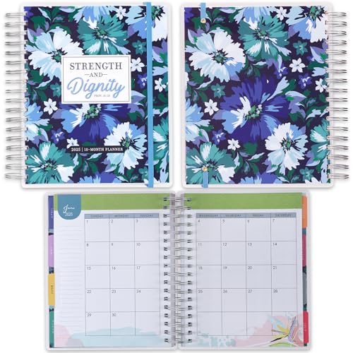 Christian Art Gifts Inspirierender 18-Monats-Planer für 2025, Spiralbindung für Frauen: Stärke und Würde, ermutigender Bibelvers, persönlicher Wochenplaner mit Gummibandverschluss, August 2024 bis von Christian Art Gifts