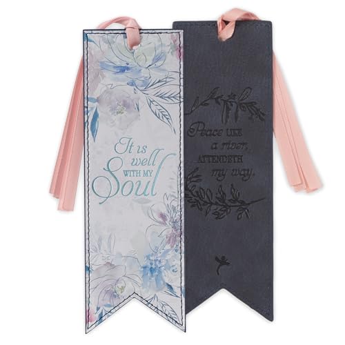 Christian Art Gifts Lesezeichen aus Kunstleder, mit Aufschrift "It is well with my soul hymn", weiches rosa Blumenmuster von Christian Art Gifts