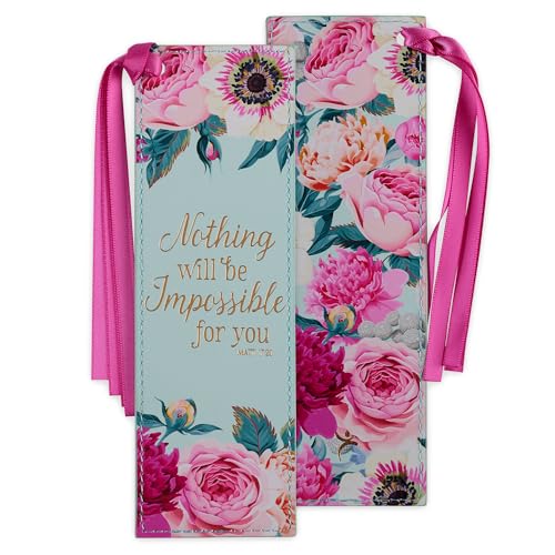 Christian Art Gifts Lesezeichen aus veganem Leder für Frauen: Nothing Will Be Impossible for You - Matthäus 17:20 inspirierender Bibelvers, Glaubensbasiertes Lesezubehör mit Quaste, mintgrünes von Christian Art Gifts