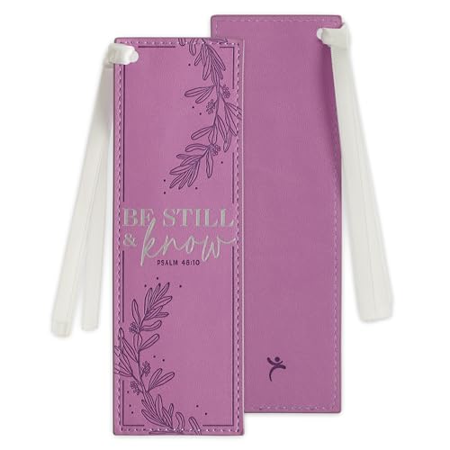 Christian Art Gifts Lila Kunstleder lila Blumenmuster Lesezeichen für Frauen: Be Still and Know – Psalm 46:10 inspirierender Bibelvers, hitzegeprägte & silberne Folienakzente mit seidigem weißem von Christian Art Gifts