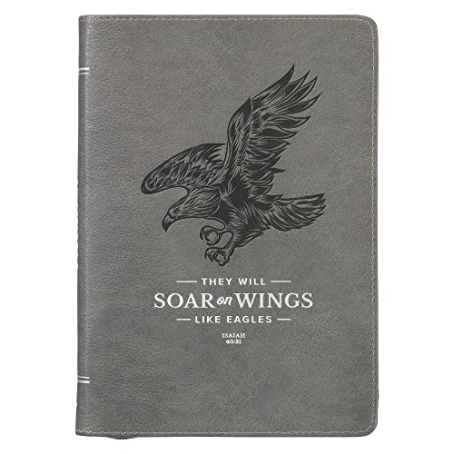 Christian Art Gifts Scripture Journal Gray Wings Like Eagles Jesaja 40:31 Bibelvers Inspirierendes Kunstleder-Notizbuch, Reißverschluss, 336 linierte Seiten, Band von Christian Art Gifts