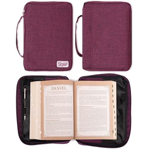 Christian Art Gifts Value Poly-Canvas Bibelhülle für Frauen: Grace Upon Grace – Johannes 1:16 inspirierende Schrift mit weißem Gummi-Abzeichen, Tasche, Pflaume, groß von Christian Art Gifts