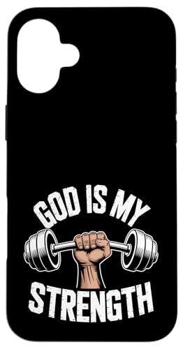God Is My Strength! Christlicher Glaube Jesus Christus Fitnessstudio Hülle für iPhone 16 Plus von Christian Jesus and God Designs for Church
