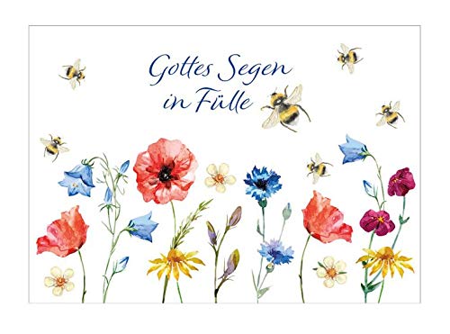 Postkarte"Gottes Segen in Fülle" mit Blumen Vintage Druck bunt / 1 Stück mit Spruch von Christliche Geschenkideen