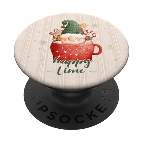 Weihnachtswichtel in Tasse, Tapetenmuster mit Schneeflocken PopSockets Klebender PopGrip von Christmas by Content Design Studio