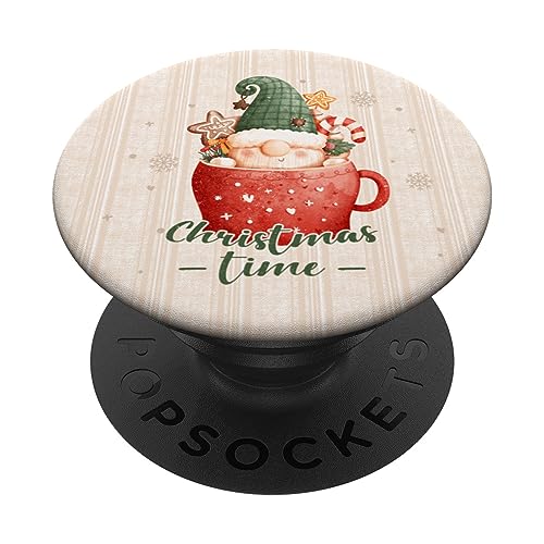 Weihnachtswichtel in Tasse, Tapetenmuster mit Schneeflocken PopSockets mit austauschbarem PopGrip von Christmas by Content Design Studio