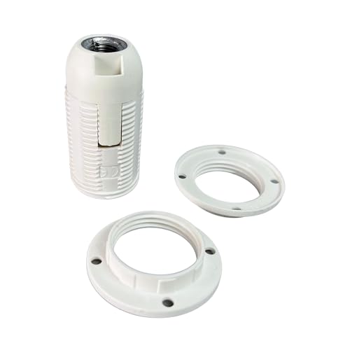 SET E14 Fassung weiß + 2x Schraubring, Gewinde M10x1 Thermoplast Schraubfassung für Glühlampe und LED von Christoph Palme Leuchten