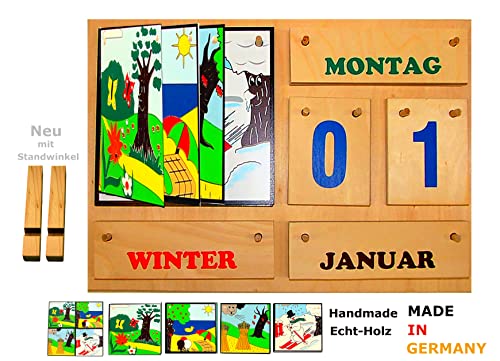 Wunderschöner Jahreszeitenbaum aus Birkenholz | Bunte Schrift | Ewiger Tisch- und Wandkalender | Handmade | mit Standwinkel | Zuhause, Schule, Kita, Seniorenheim | Lern-Dauerkalender | Made in Germany von Christophorus-Werkstätten