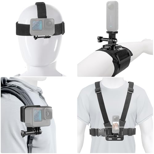 ChromLives Action Kamera Zubehör Set für Insta 360, 4 in 1 Kit mit Brustgurthalter Kopfgurthalterung Handgelenkgurthalterung Rucksackhalter Kompatibel mit GoPro Hero/Insta 360 X4/ X3 von ChromLives