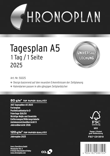 Chronoplan 50225 Kalendarium Tagesplan A5, 1 Tag/1 Seite, 2015, 1 Stück, weiß von Chronoplan