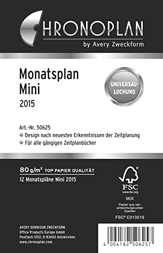 Chronoplan 50625 Kalendarium Monatsplan Mini, 2015, 1 Stück, weiß von Chronoplan