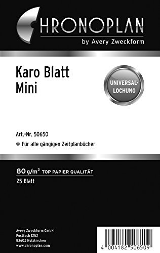 Chronoplan 50650 karierte Kalendereinlagen zum Nachfüllen für Terminplaner Mini (79x125 mm, 25 karierte Blätter mit Universallochung, 80g/m², ideal für Notizen und Skizzen, für viele Organizer) von Chronoplan