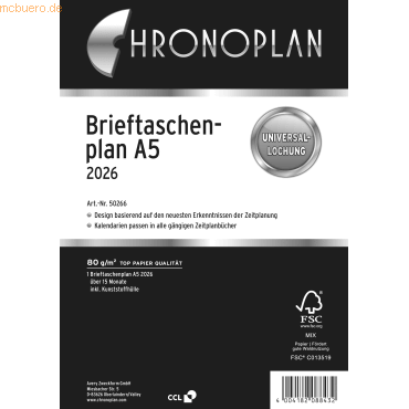 Chronoplan Brieftaschenplaner A5 102g/qm Kalendarium 2026 von Chronoplan