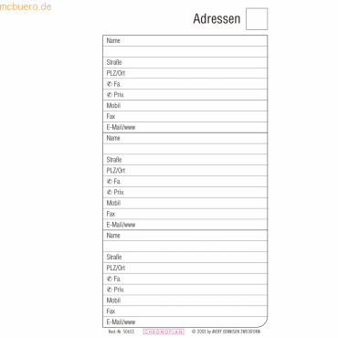 Chronoplan Formblätter Adressen Mini von Chronoplan