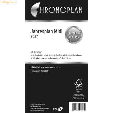 Chronoplan Jahresplan Midi Kalendarium 2017 weiß von Chronoplan