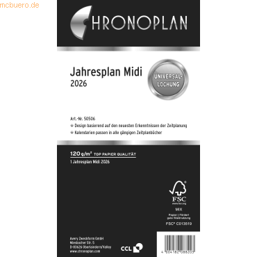 Chronoplan Jahresplan Midi mit Leporellofalzung Kalendarium 2026 von Chronoplan