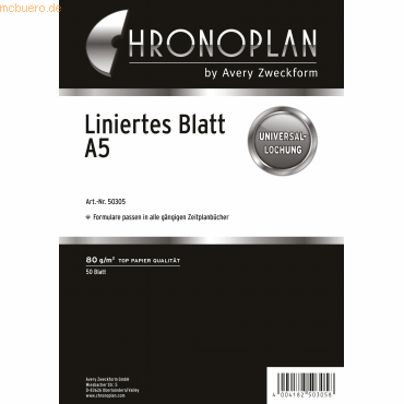 Chronoplan Linierte Blätter A5 VE=50 Blatt von Chronoplan