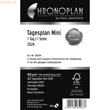 Chronoplan Tagesplan A7 Mini 1 Tag/1 Seite Kalendarium 2024 von Chronoplan