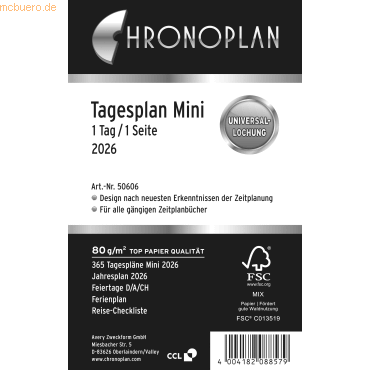 Chronoplan Tagesplan Mini 1 Tag/1 Seite Kalendarium 2016 weiß Chronoplan Tagesplan Mini 1 Tag/1 Seite Kalendarium 2016 weiß von Chronoplan